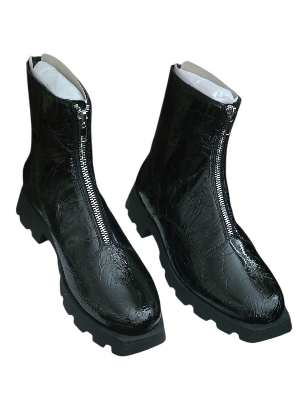 Katy Perry Collections Black Front-Zip Chunky Sole Combat Boots